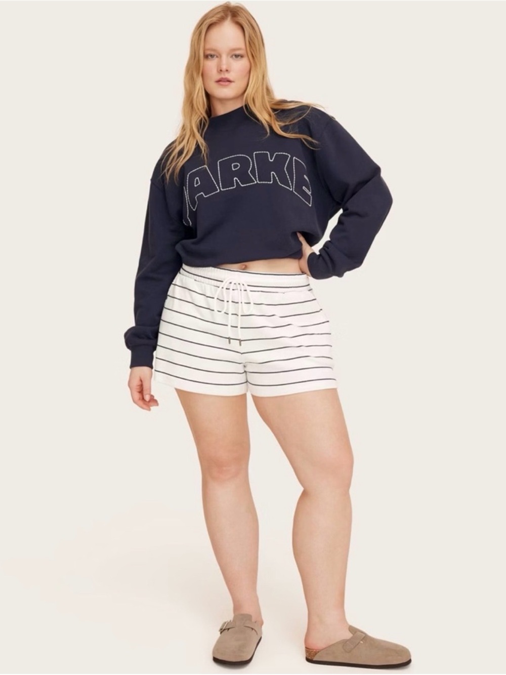 Parke x Target - High-rise drawstring Shorts Navy Blue Stripe